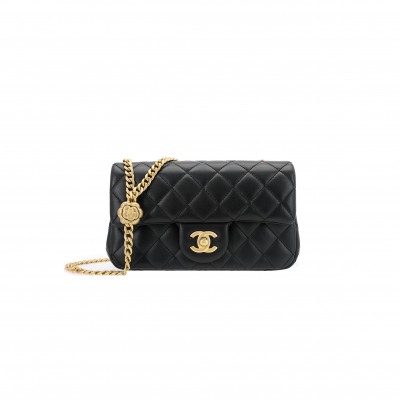 CHANEL MASTER SHEEPSKIN CHAIN BAG SHOULDER BAG CROSSBODY BAG MINI WOMEN'S BLACK (20*13*7cm) 